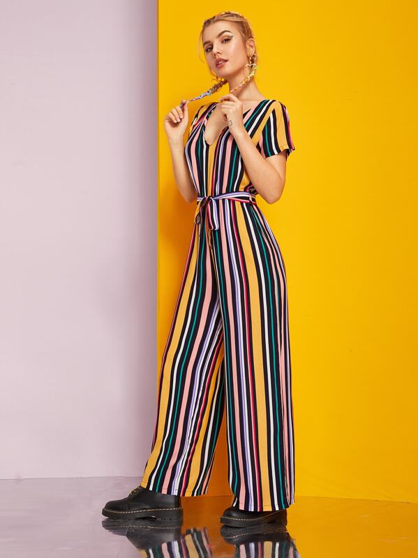 

Self Tie Colourful Stripe Jumpsuit, Multicolor, Tasha