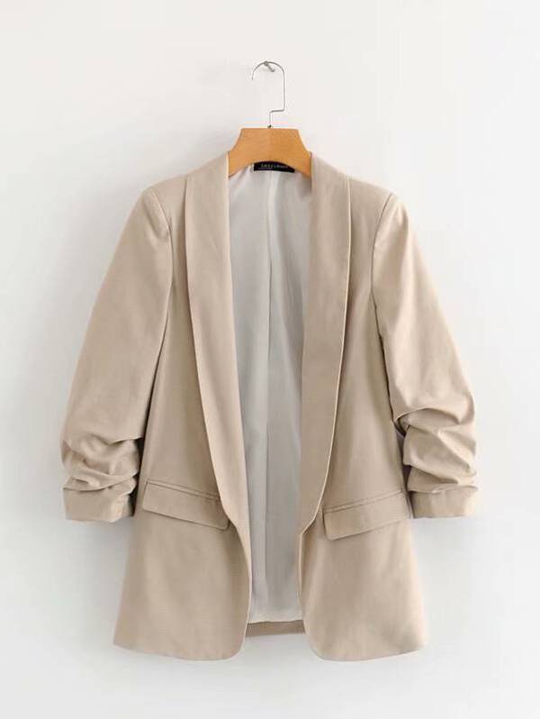 

Plus Open Front Shawl Collar Blazer, Beige