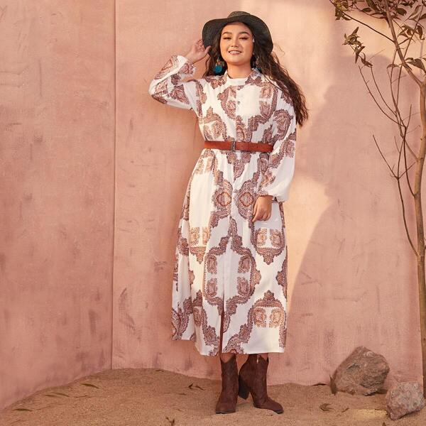 

Plus Paisley Print Button Through Dress, Multicolor
