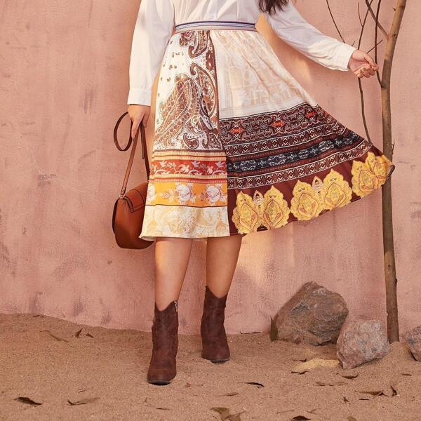 

Plus Paisley Print Flare Skirt, Multicolor