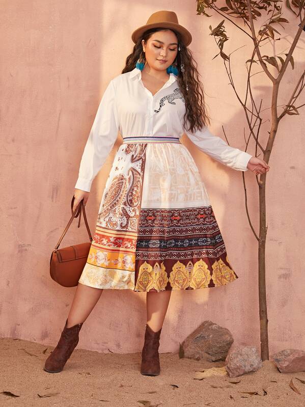 

Plus Paisley Print Flare Skirt, Multicolor, Ma Tian