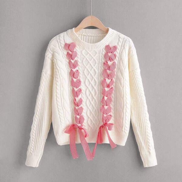 

Cable Knit Lace Up Tie Front Sweater