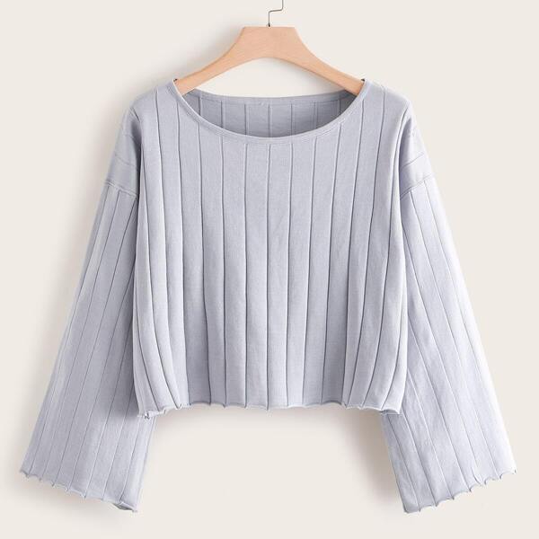 

Plus Solid Lettuce Trim Drop Shoulder Sweater