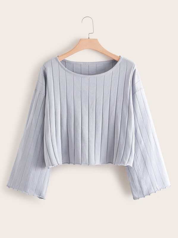 

Plus Solid Lettuce Trim Drop Shoulder Sweater, Grey