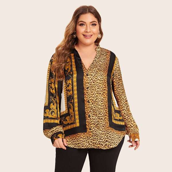 

Plus Animal Scarf Print High Low Blouse, Multicolor