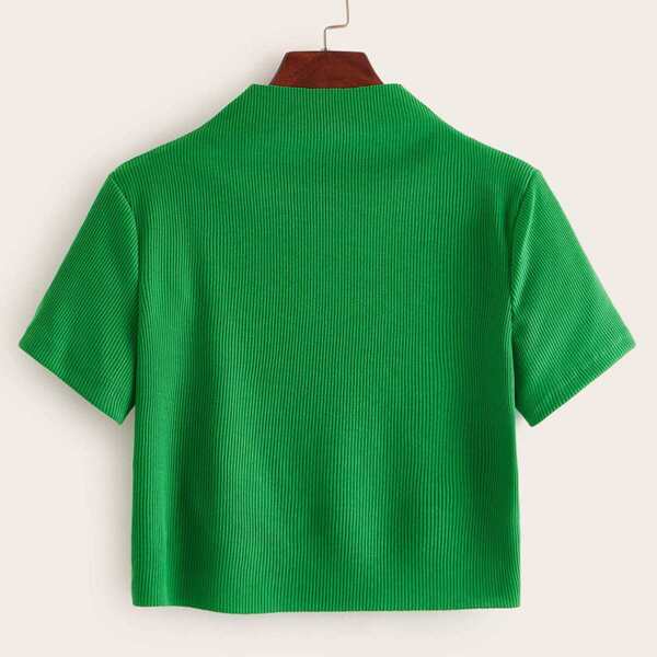 

Solid Stand Collar Ribbed Crop Tee