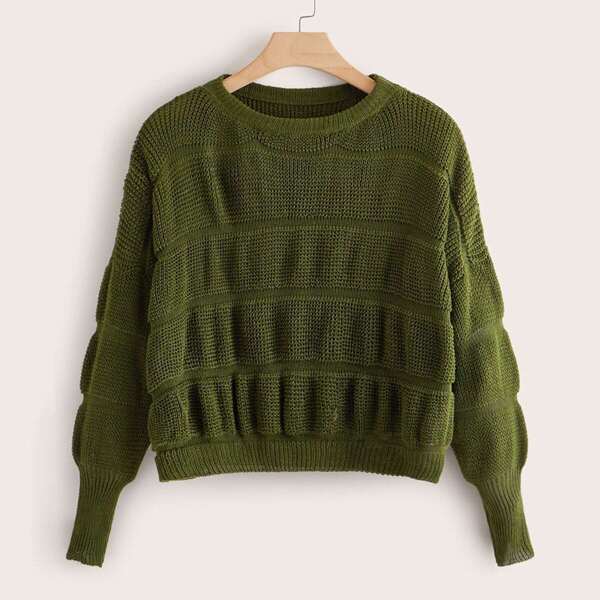 

Plus Solid Bishop Sleeve Sweater, Army green