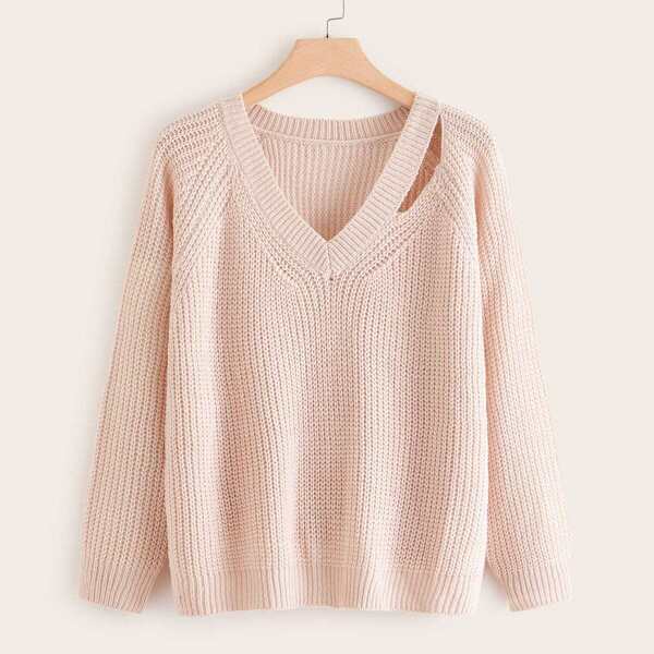 

Plus Cut-out Detail Raglan Sleeve Sweater, Pink pastel