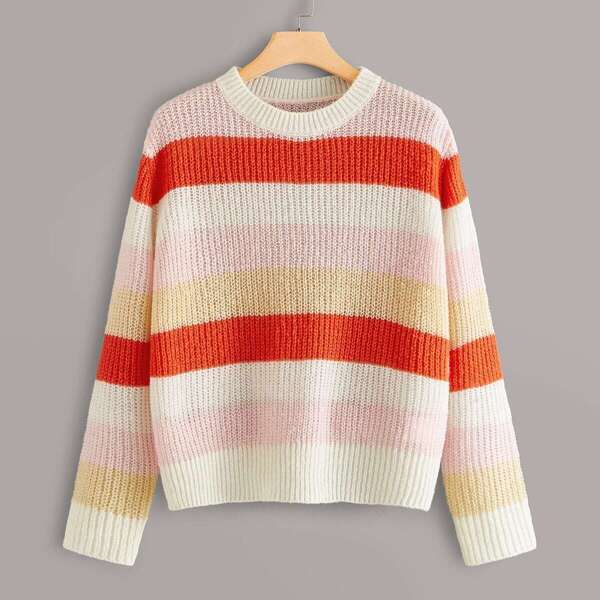 

Plus Colorblock Striped Sweater