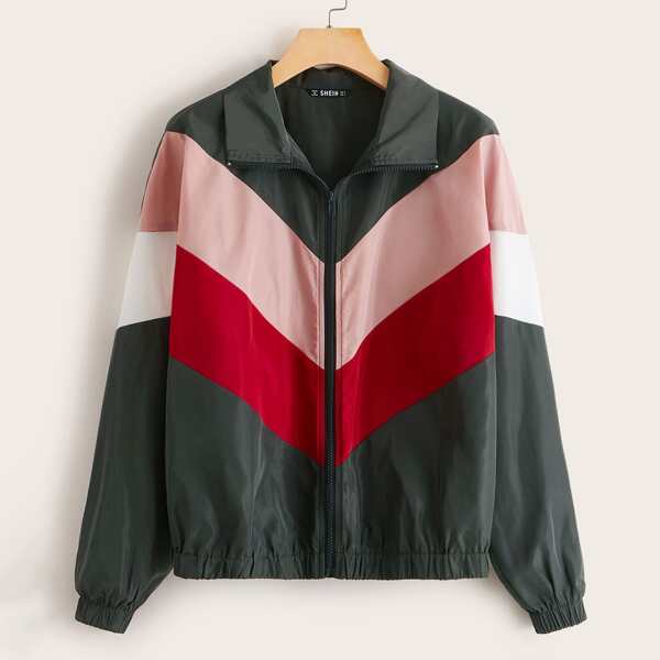 

Chevron Zip Up Windbreaker Jacket, Multicolor