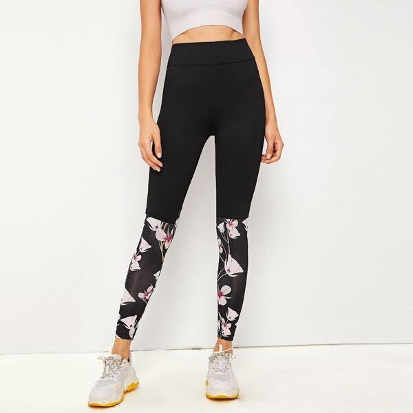

Floral Print Leggings, Black