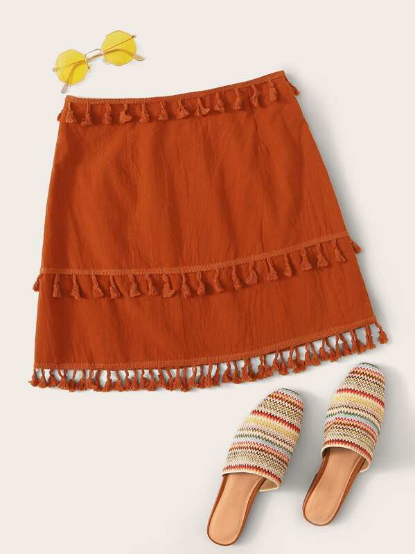 

Неоновая оранжевая юбка с бахромой, Оранжевый