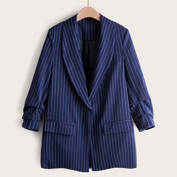 

Vertical Stripe Ruched Sleeve Blazer