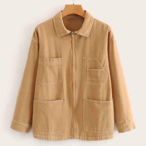 

Zip Up Pocket Side Solid Jacket