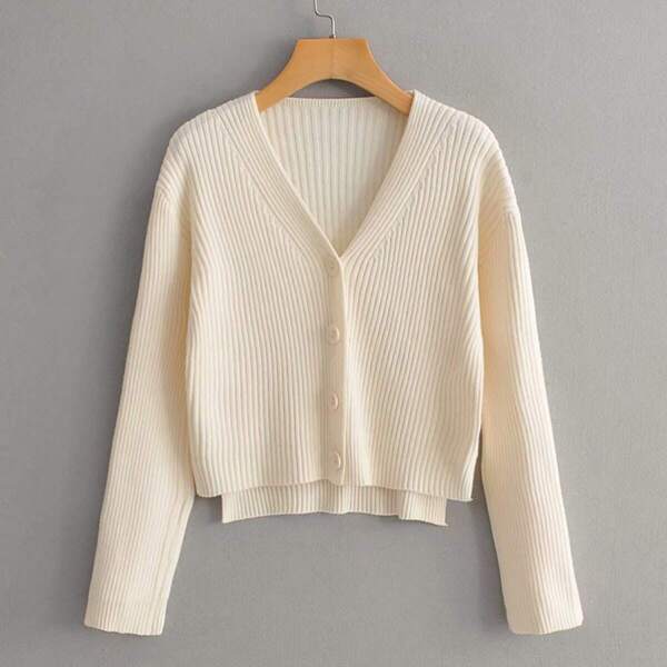 

Button Front High Low Cardigan, Beige