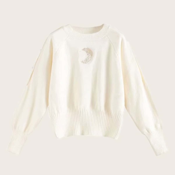 

Lace Panel Moon Pattern Raglan Sleeve Jumper