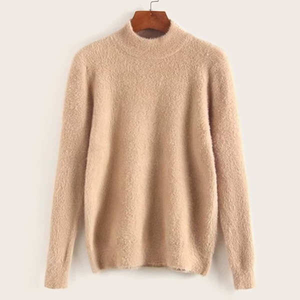

Mock Neck Solid Fuzzy Jumper, Khaki