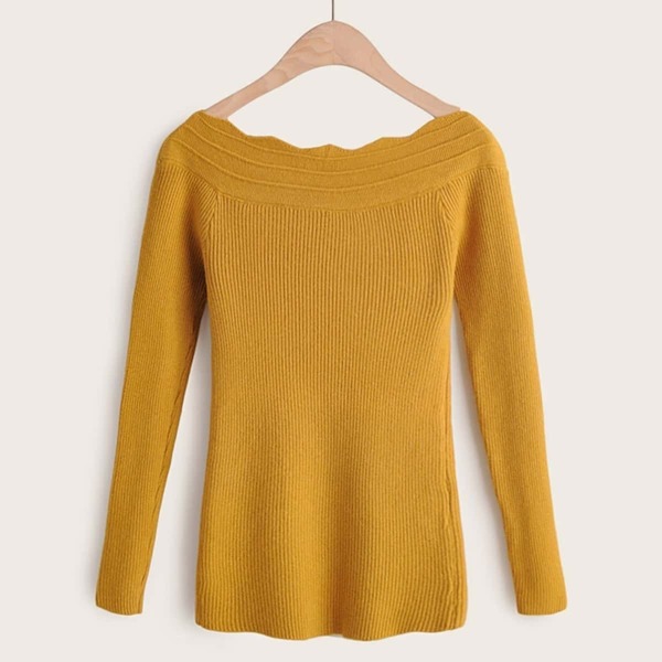 

Off-shoulder Asymmetric Trim Basic Jumper, Yellow