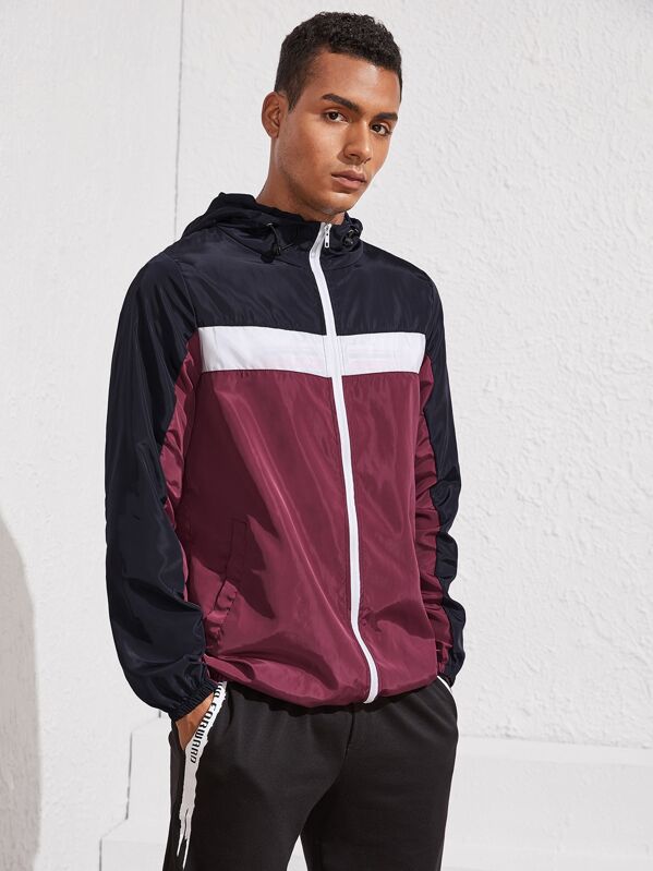 

Men Cut And Sew Windbreaker Hooded Jacket, Multicolor, Gabriel