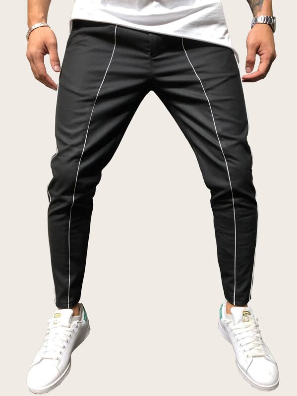 

Men Contrast Trim Pants, Black