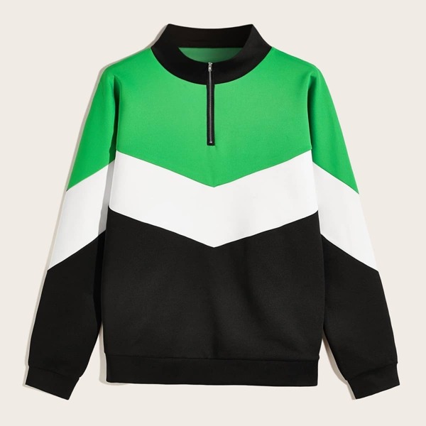 

Men Chevron Colorblock Zip Half Sweatshirt, Multicolor
