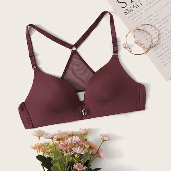 

Contrast Mesh Bra, Burgundy