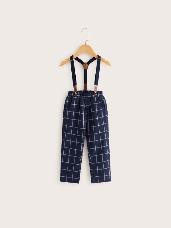 

Toddler Boys Grid Plaid Straight Pants With Straps, Navy