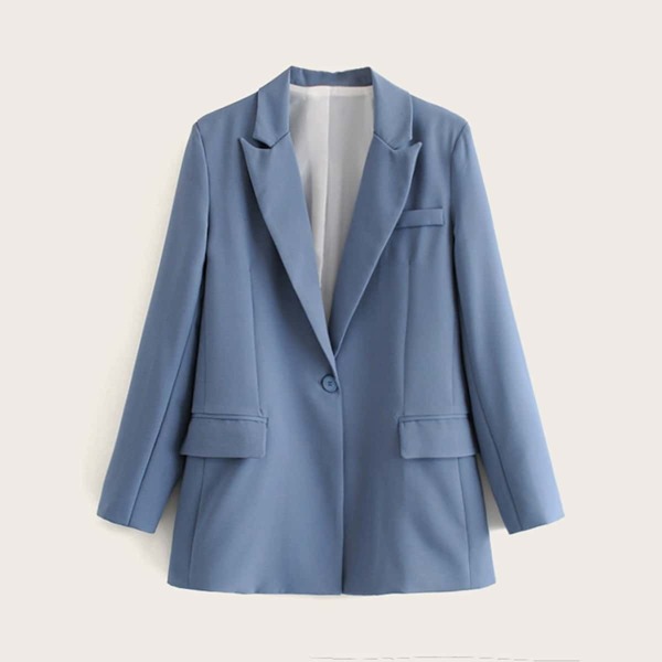 

Lapel Collar Single Button Flap Pockets Blazer