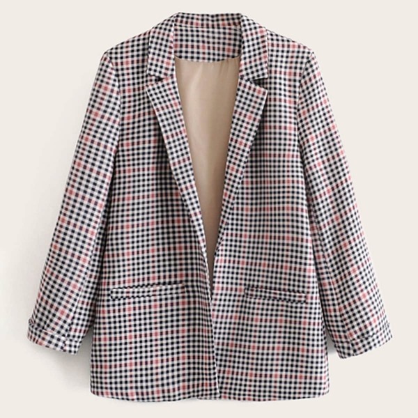 

Lapel Collar Dual Pockets Plaid Blazer