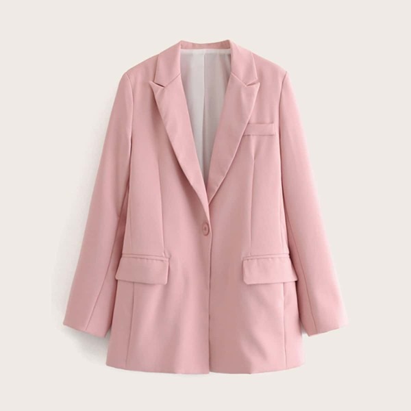 

Lapel Collar Single Button Flap Pockets Blazer
