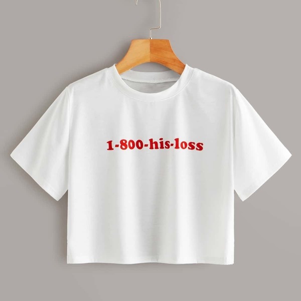 

Round Neck Slogan Graphic Crop Tee, White