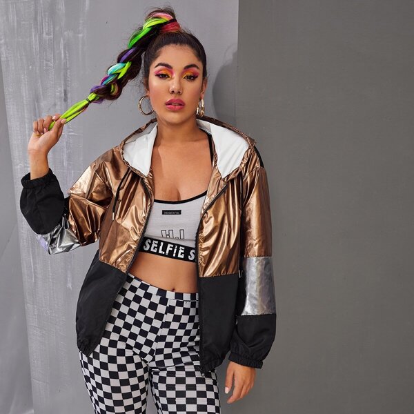 

Cut And Sew Metallic Windbreaker Jacket