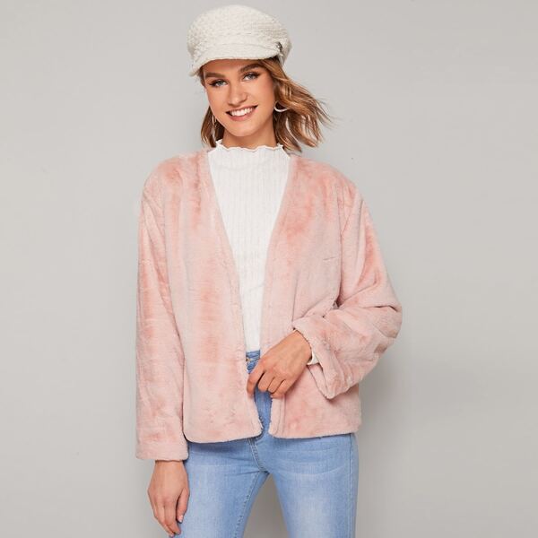 

Solid Open Front Teddy Coat