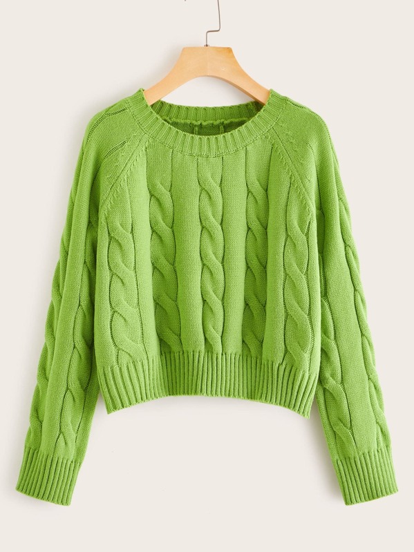 

Neon Green Cable Knit Raglan Sleeve Sweater