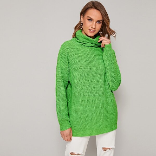 

Neon Green Drop Shoulder High Neck Jumper