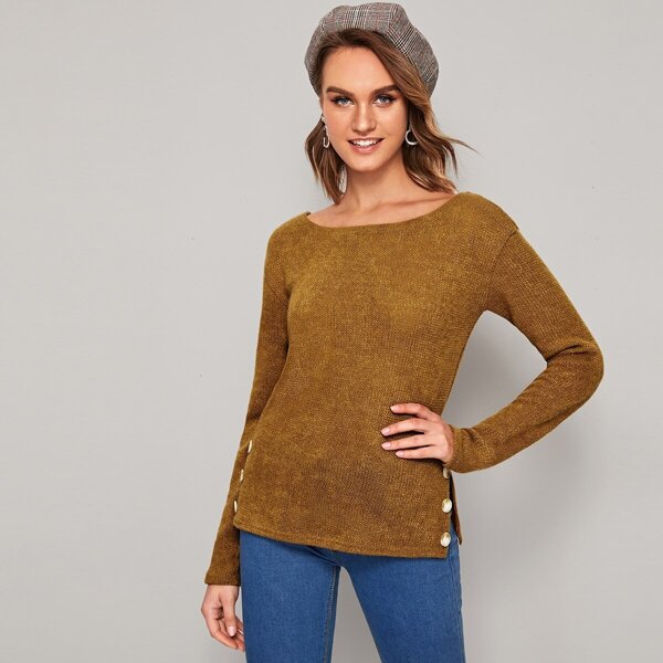 

Button Detail Split Side Sweater