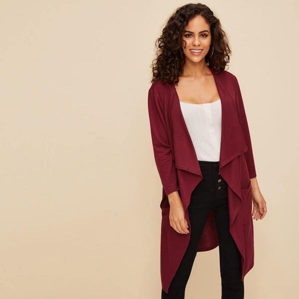 

Waterfall Collar Pocket Patched Self Belted Coat