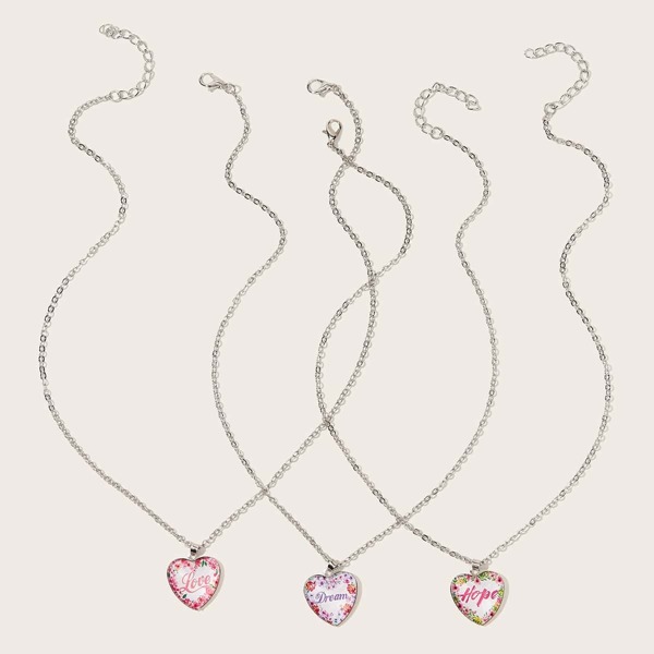 Toddler Girls Heart Pendant Necklace 3pcs
