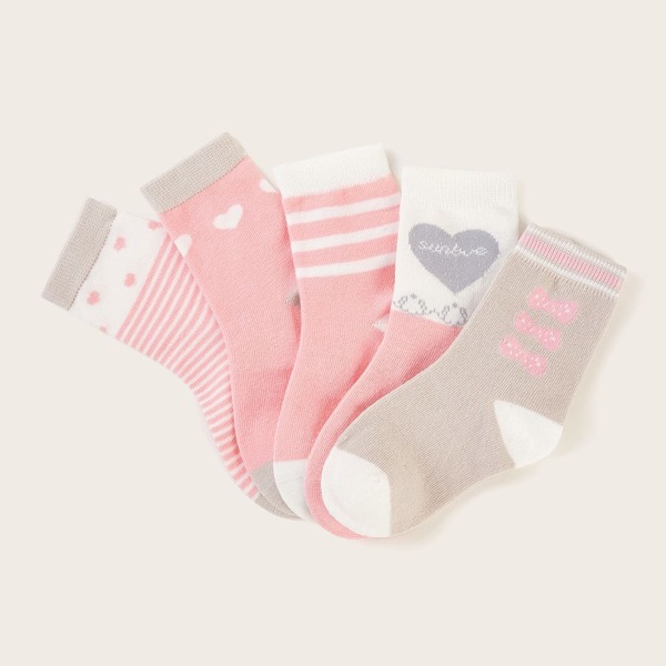 

Toddler Girls Heart & Striped Pattern Socks 5pairs, Multicolor