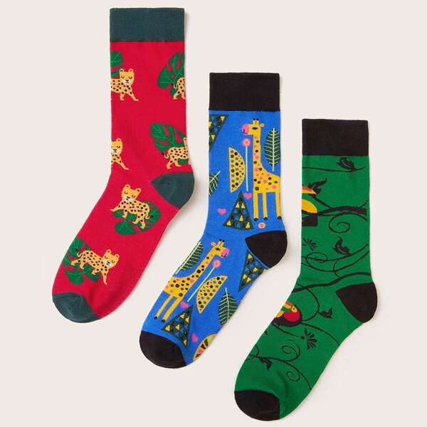 

Men Giraffe Pattern Socks 3pairs, Multicolor