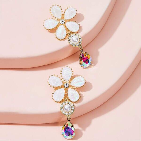 

Flower Decor Waterdrop Drop Earrings 1pair