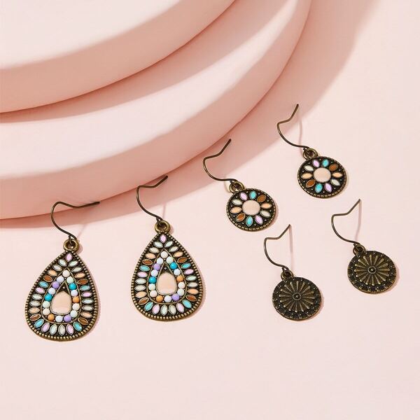 

Waterdrop & Round Drop Earrings 3pairs