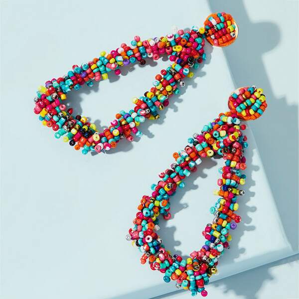 

Beaded Geometric Drop Earrings 1pair, Multicolor