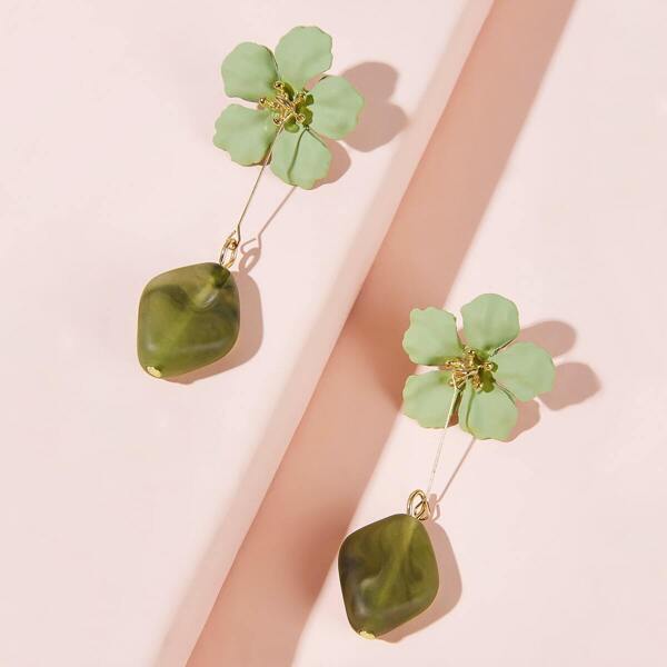 

Flower Decor Stone Drop Earrings 1pair