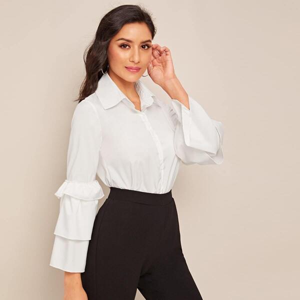 

Layered Sleeve Button Through Blouse, White
