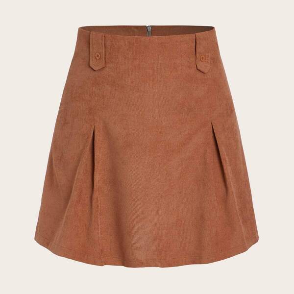 

Plus Plicated Zip Back Corduroy Skirt, Camel