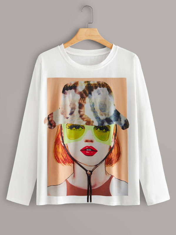 

Plus Figure Graphic Long Sleeve Tee, White