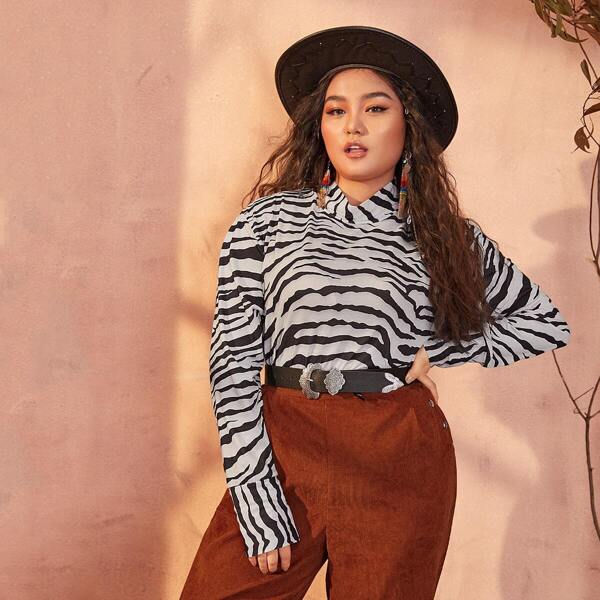 

Plus Zebra Striped High Neck Tee, Black and white