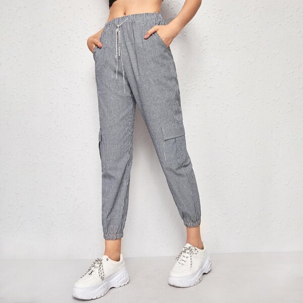 

Plaid Side Flap Pocket Drawstring Waist Cargo Pants