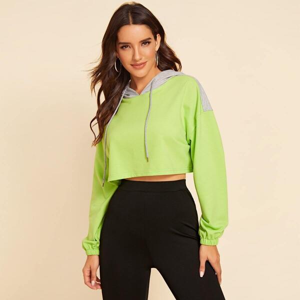 

Neon Green Drawstring Crop Hoodie